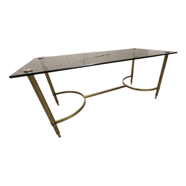Vintage Coffee Table in Gilt Brass and Smoked Glass, 1960 For Sale