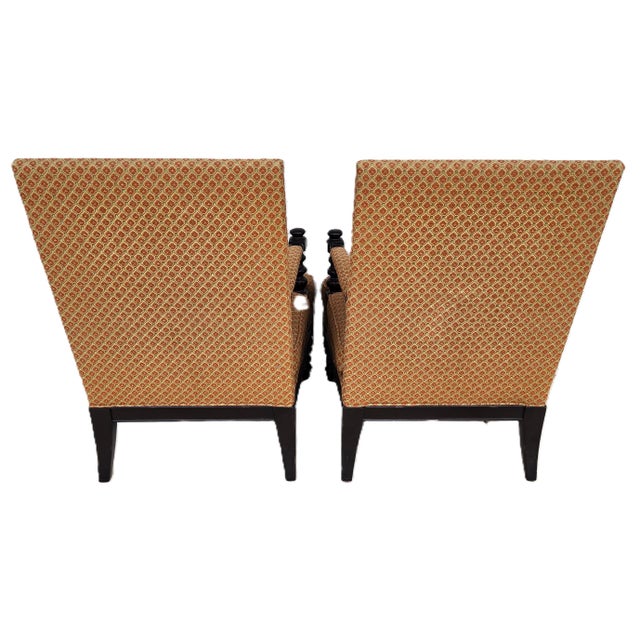 Jacobean Louis XIII Style Bobbin Turned Lounge Armchairs Ebonized Nailhead Pair For Sale - Image 12 of 15