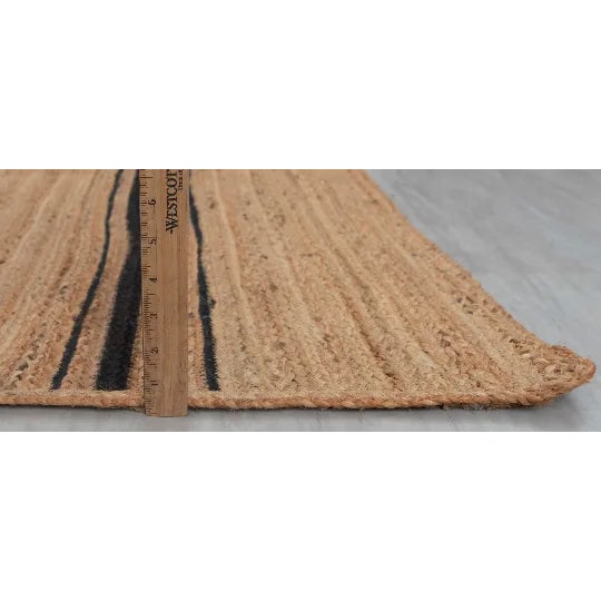 Rectangle Black Stripe Pattern Jute Rug, Boho Jute Rug 4x6 Ft. For Sale - Image 6 of 10