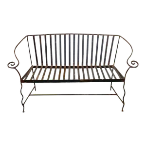 Late 20th Century Vintage Hollywood Regency Wrought Iron Scrolling Garden Patio Bench