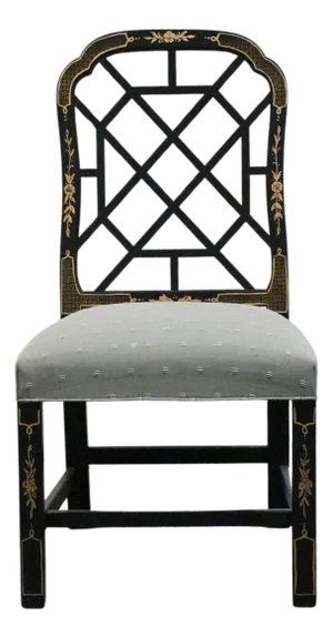 Kindel Furniture Black & Gold Chinese Chippendale Style Lattice Back Dining Side Chair