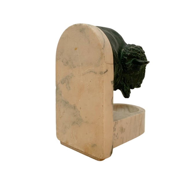 Metal Vintage Cast Metal Bison Bookend With Marble Base, Bronze Finish For Sale - Image 7 of 8