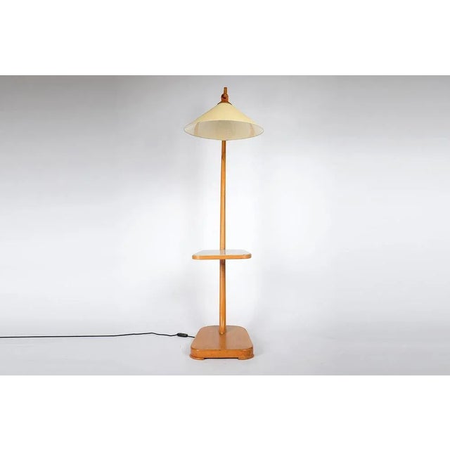 Mid-Century Wooden Floor Lamp attributed to Jan Vanek for Krasna Jizba, Former Czechoslovakia, 1950s, in Very Good...