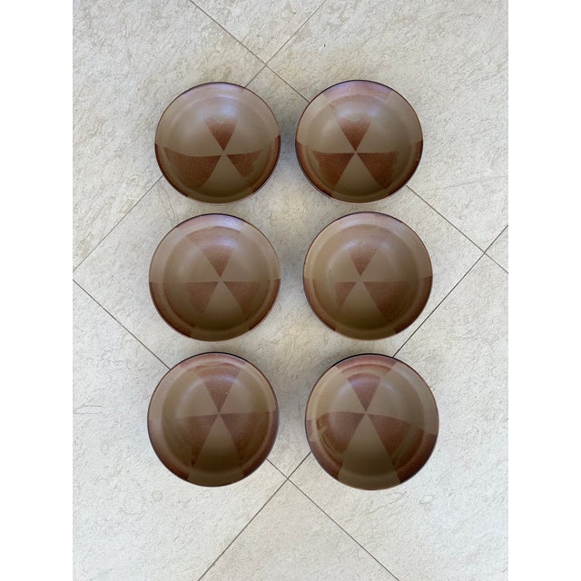 Japanese Vintage Handpainted Clay Japanese Noodle/ Serving Bowls With Cypher - Set of 6 For Sale - Image 3 of 15