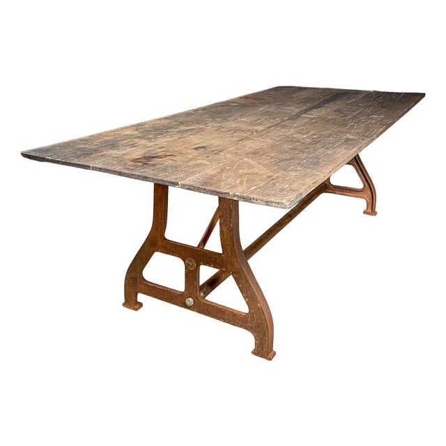 Industrial Dining Table in Teak For Sale