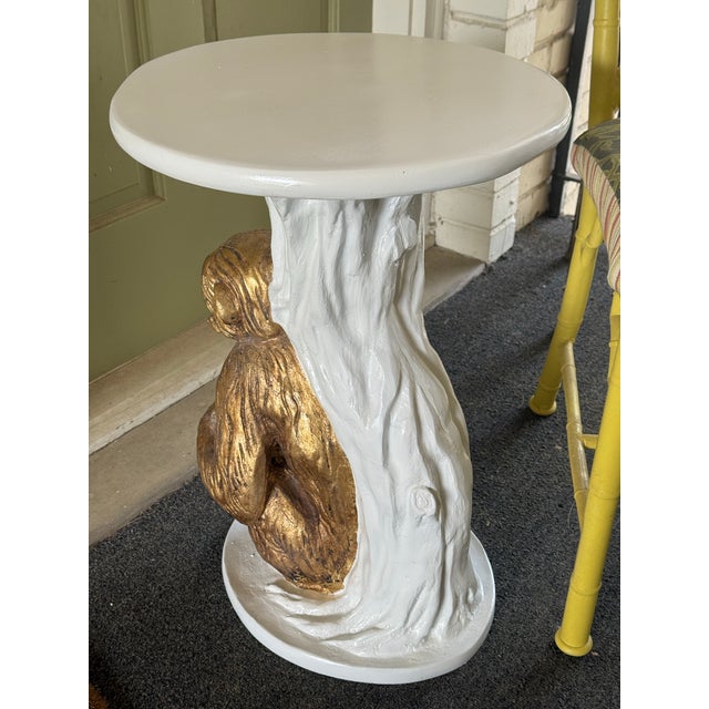 Late 20th Century Palm Beach Regency White Lacquered Parcel Gilt Monkey Side Table - Newly Painted For Sale - Image 13 of 14