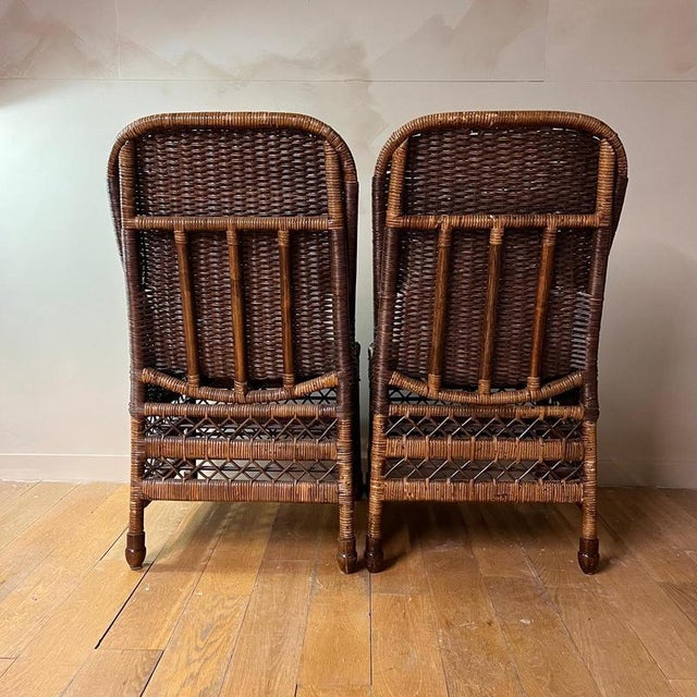 Vintage Chocolate Brown Wicker Chairs, Set of 2 For Sale - Image 4 of 9