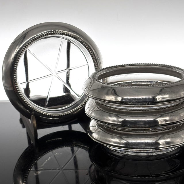 Mid-Century Modern 1940s Frank Whiting Sterling Silver & Glass Coasters (Set of 4) For Sale - Image 3 of 10