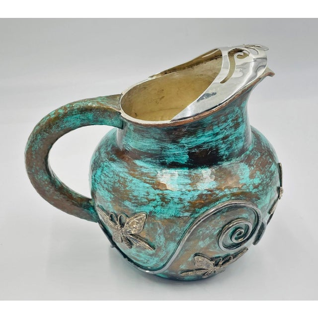 Verdigris 1980s Emilia Castillo Silver Plated Water Pitcher With Butterflies & Verdigris Patina For Sale - Image 8 of 18