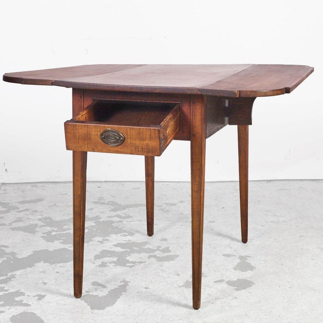 Wood Antique 1800's Hepplewhite Style Solid Walnut Pembroke Table With Drawer & Inlay For Sale - Image 7 of 7