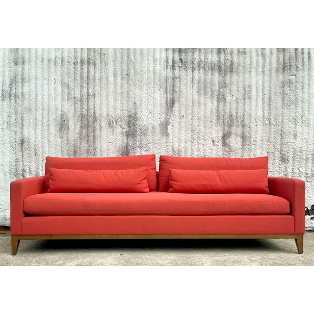 Wood Vintage Boho Kravet Tuxedo Sofa in Perennials Nailhead For Sale - Image 7 of 12