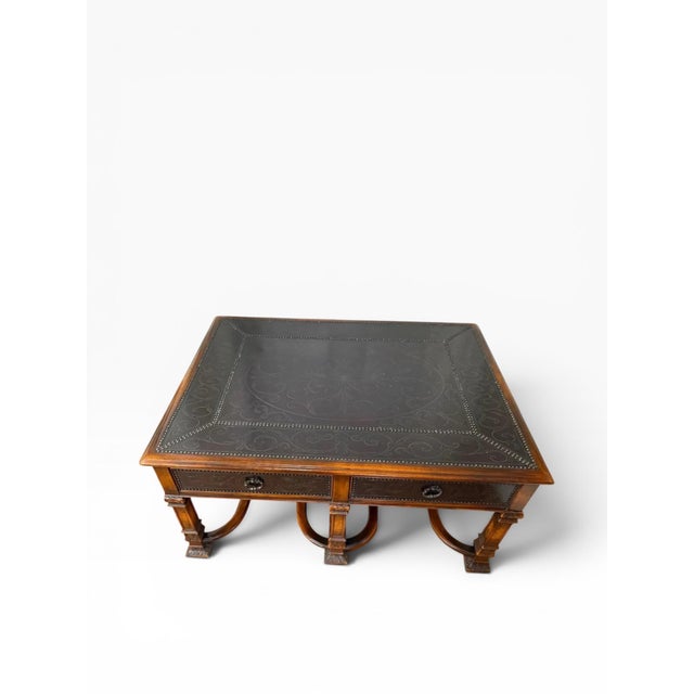 2010s 2010s Theodore Alexander Armoury Collection Etched Brass Cocktail Table For Sale - Image 5 of 14