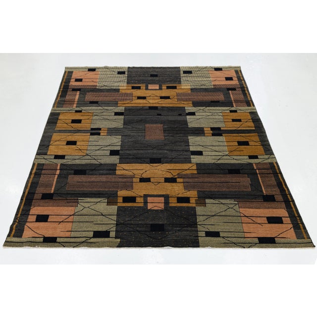 2010s Modern Turkish Woven Wool Rug With Art Deco Design in Earthy Tones For Sale - Image 5 of 10
