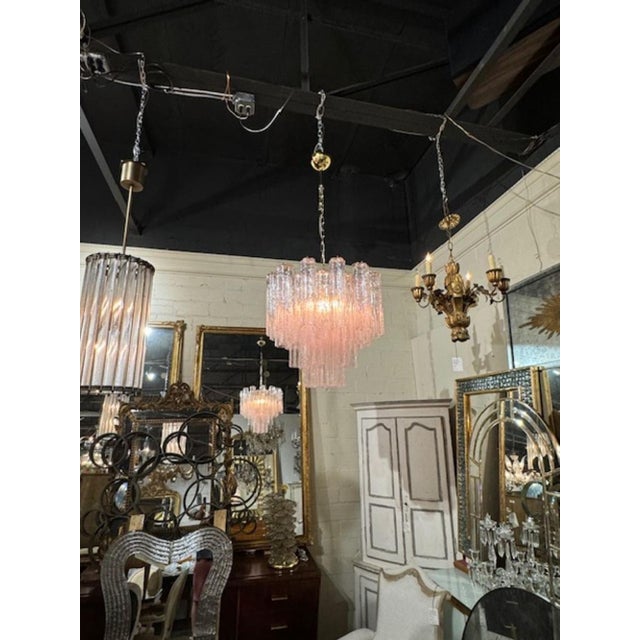 Modern Murano Tronchi Pink Glass Chandelier For Sale - Image 3 of 6