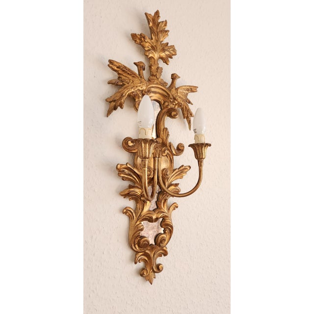 Gold Louis XVI Neo-Classical Rocaille Wall Lamps with Gilded Carved Appliqués and Mirrored Glass, 1890s For Sale - Image 8 of 18