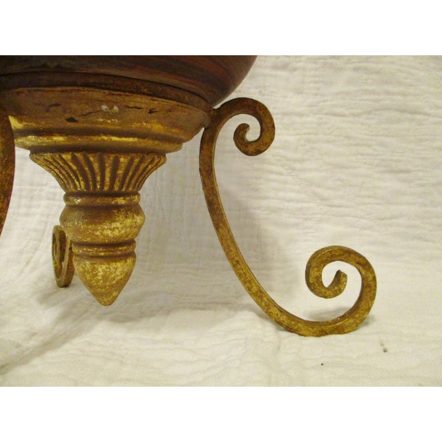 Vintage Tall Brown Turned Wood & Gold Metal Tripod Decorative Table Art For Sale - Image 9 of 10