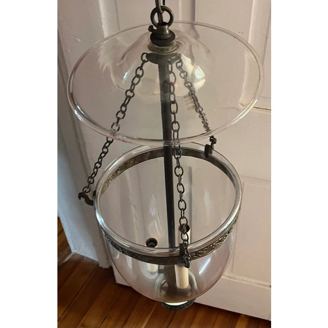 Antique 19th Century English Regency Bell Jar Blown Glass Hall Lantern With Smoke Shade Now Electrified For Sale - Image 9 of 9