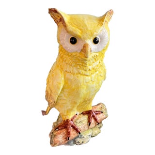 Late 20th Century Italian Ceramic Yellow Owl Figurine For Sale