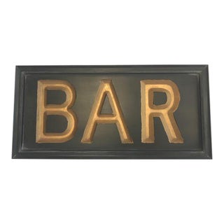 Vintage Wooden Black and Gold Bar Sign For Sale
