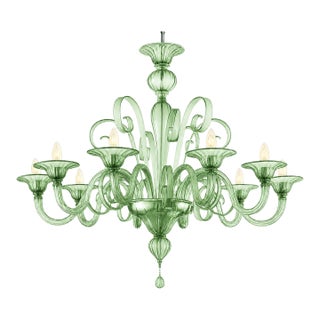 Contemporary Venetian Green Murano Glass Chandelier 8 Arms For Sale
