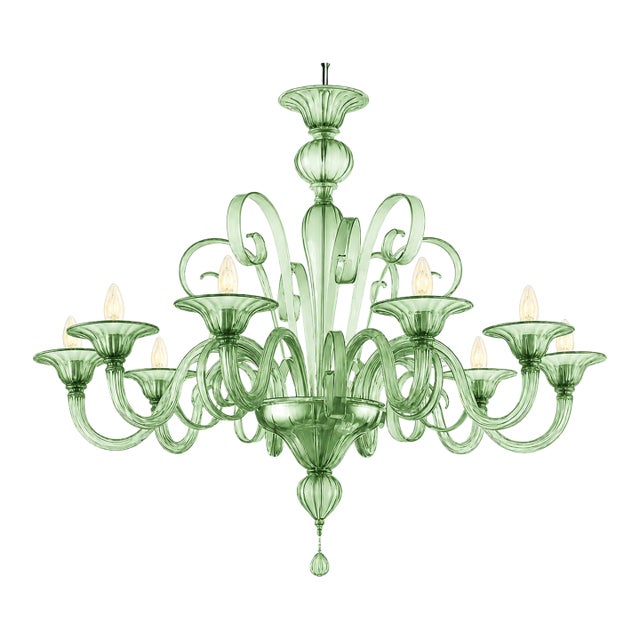 Contemporary Venetian Green Murano Glass Chandelier 8 Arms For Sale