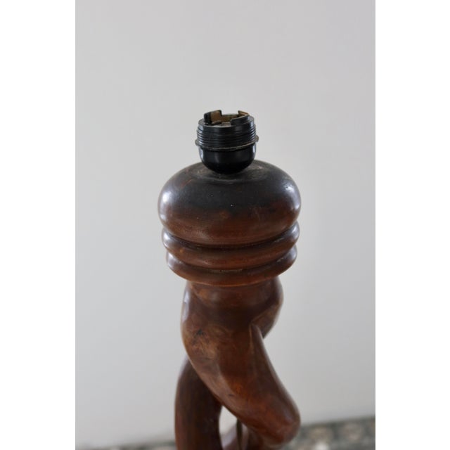 1970s Vintage Twisted Wooden Lamp Base with Shelf, 1970s For Sale - Image 5 of 11