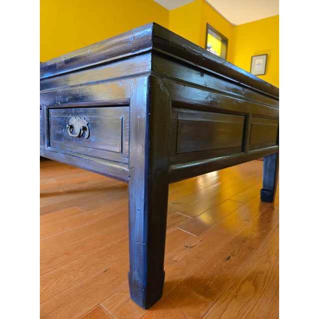 Blue Vintage Chinese Blue Lacquer Coffee Table With Two Drawers For Sale - Image 8 of 9