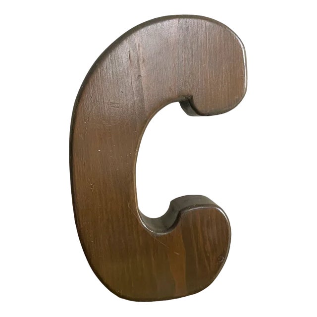 Large Portuguese Wood Block Signage Letter C, 1960s For Sale