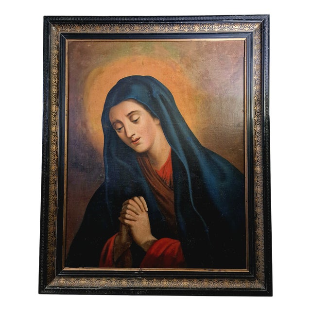 Italian School, Unknown, Madonna in Prayer, Late 18th Century, Oil on Canvas and Wood, Framed For Sale