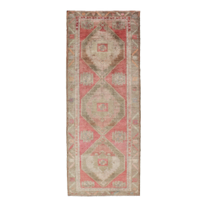 Vintage Turkish Kars Gallery Runner With Warm Coral and Soft Sage Tones 5'8 X 15'4