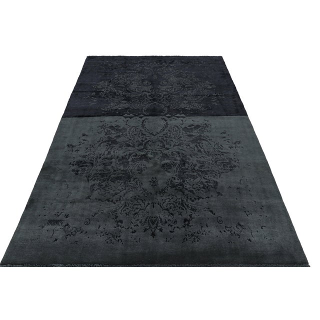 2010s Rug & Kilim’s Modern Classics Rug in Black and Gray With Muted Floral Patterns For Sale - Image 5 of 6