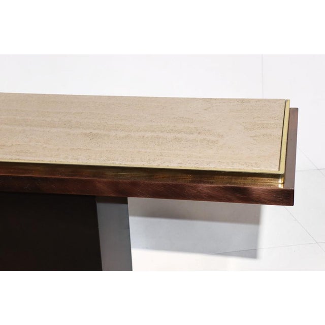 Minimalist Console in Travertine and Patinated Metal, 1970s For Sale - Image 12 of 18