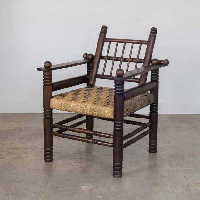 Charles Dudouyt 1940s Oak and Woven Lounge Chair by Charles Dudouyt For Sale - Image 4 of 14