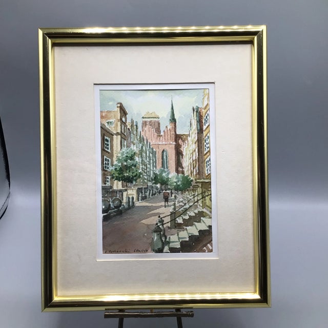 Two original watercolors framed of Gdańsk old town Poland, signed by the artist "K. Sucroniclen Golovice.