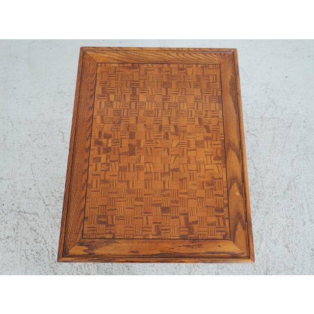 1990s Ethan Allen Parquet Top Oak 1 Drawer End Table For Sale - Image 5 of 12