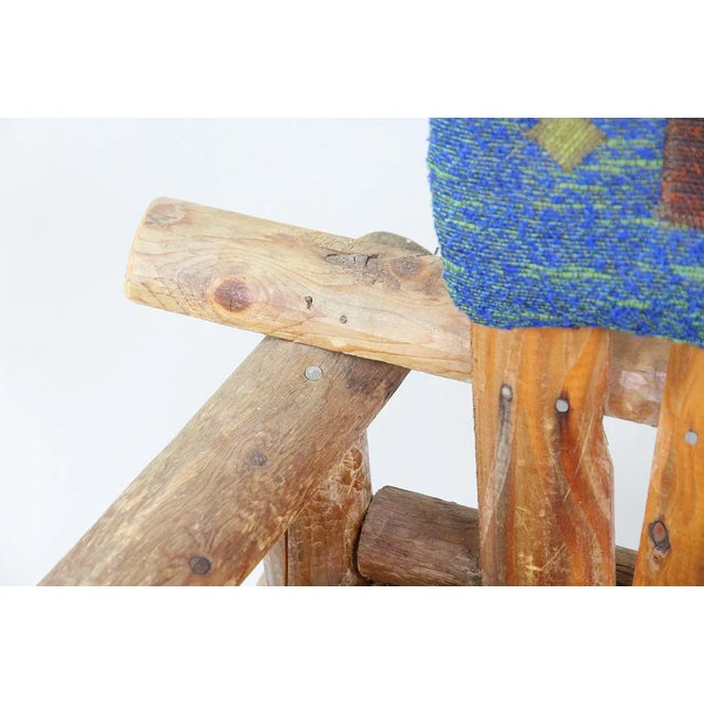 Primitive Adirondack Captain's Chairs - Pair With Woven Geometric Cushions For Sale - Image 10 of 11