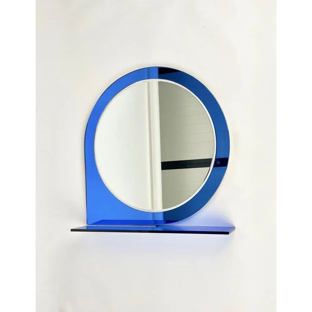Mid-Century Blue Wall Mirror & Shelf by Sena Cristal, 1970s For Sale - Image 6 of 13