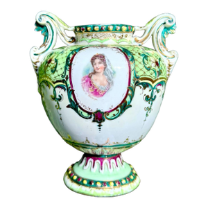 Antique Austrian Bohemian Porcelain Portrait Vase, Duchesse De Bourgogne, C. 1900