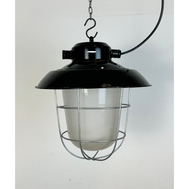Industrial Black Enamel Factory Hanging Lamp from Elektrosvit, 1960s For Sale - Image 10 of 15