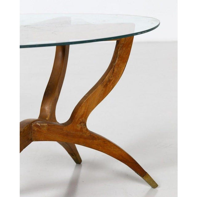 Vintage Italian Wood, Brass & Crystal Coffee Table, 1950s For Sale - Image 4 of 6