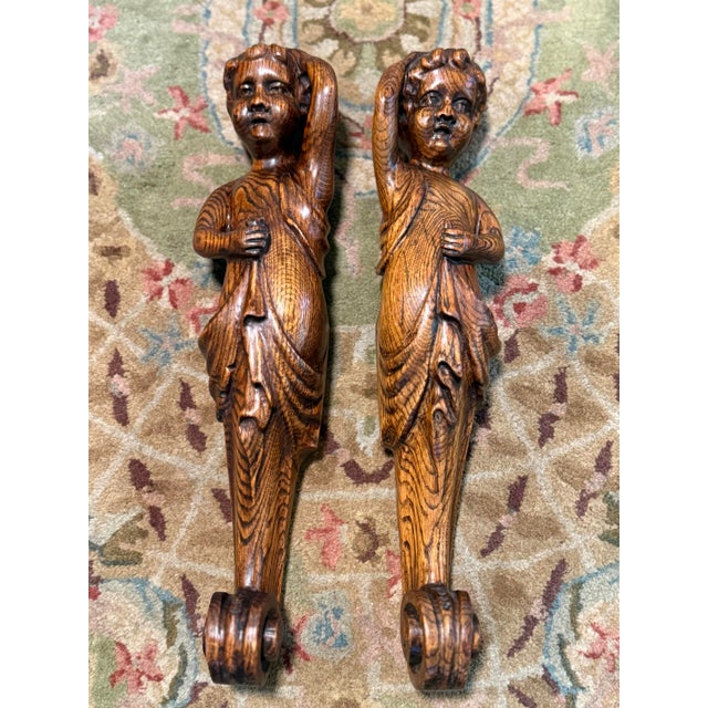 Late 19th Century Substantial Pair of French Carved Oak Cherubs Figures For Sale - Image 11 of 11