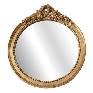 Oval Giltwood Mirror with Rococo-Style Floral Crest, 1950s For Sale