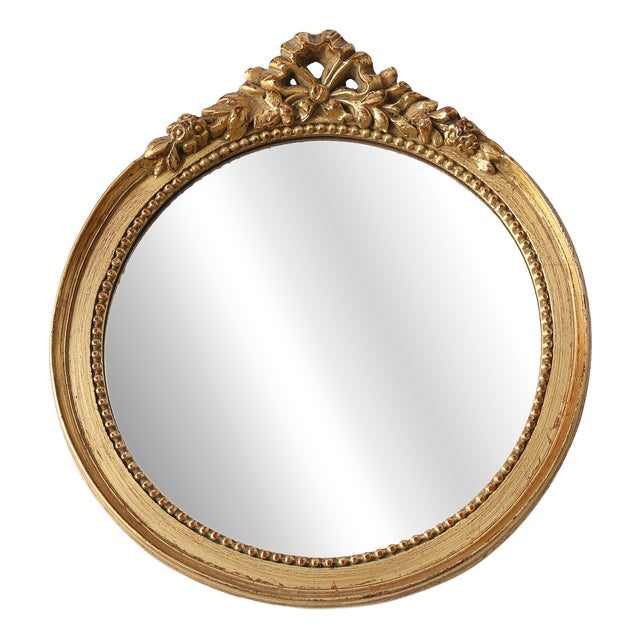 Oval Giltwood Mirror with Rococo-Style Floral Crest, 1950s For Sale
