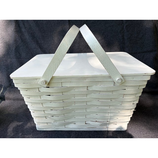 Vintage Painted Splint Wood Picnic Basket For Sale - Image 13 of 15