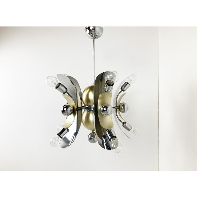 Vintage Italian Chrome & Brass Chandelier, 1970s For Sale - Image 9 of 13