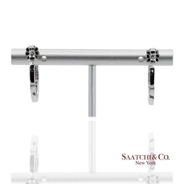 18k(750) Solid White Gold Natural Diamond Hoop Earrings, A Pair For Sale - Image 11 of 13