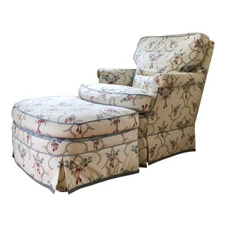 1980s Vintage Pierre Frey Fabric Custom Chair & Ottoman For Sale