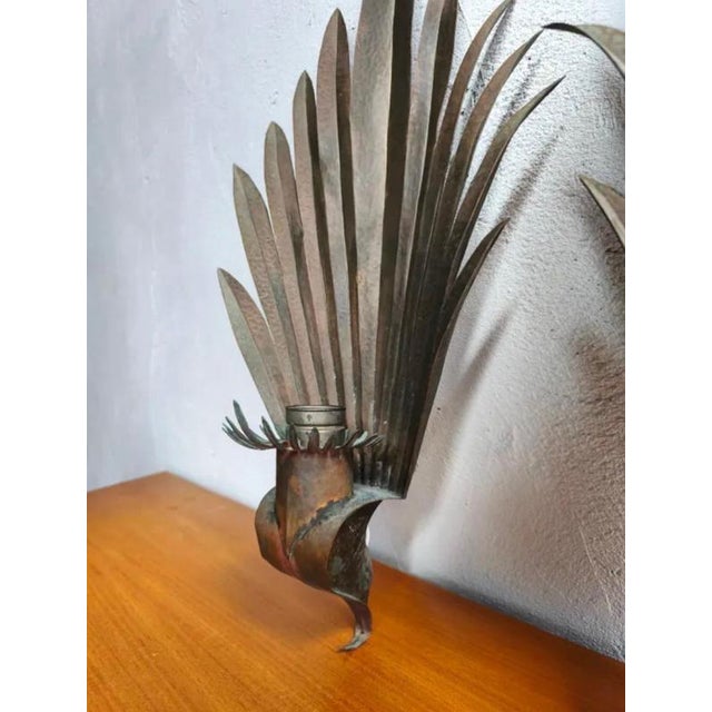 Art Deco French Palm Leaf Sconces in Hammered Copper, 1930, Set of 2 For Sale - Image 10 of 12