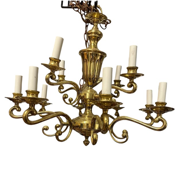 Mid Century Chandelier Heavy Brass Gold Plated Gilt Twelve 12 Arms Lights Scroll For Sale - Image 12 of 12