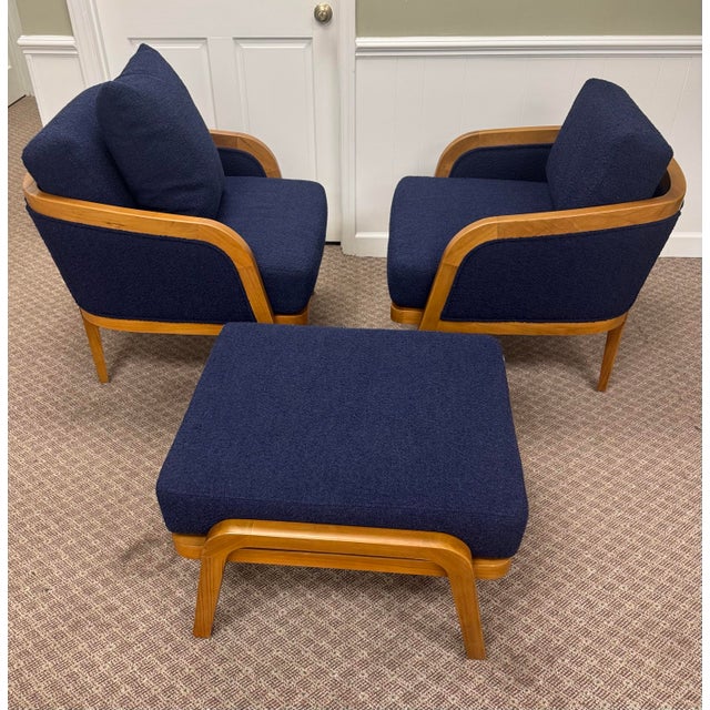 Baker Furniture Company Pair of Baker McGuire Resort Teak Schooner Lounge Chairs With Ottoman For Sale - Image 4 of 10